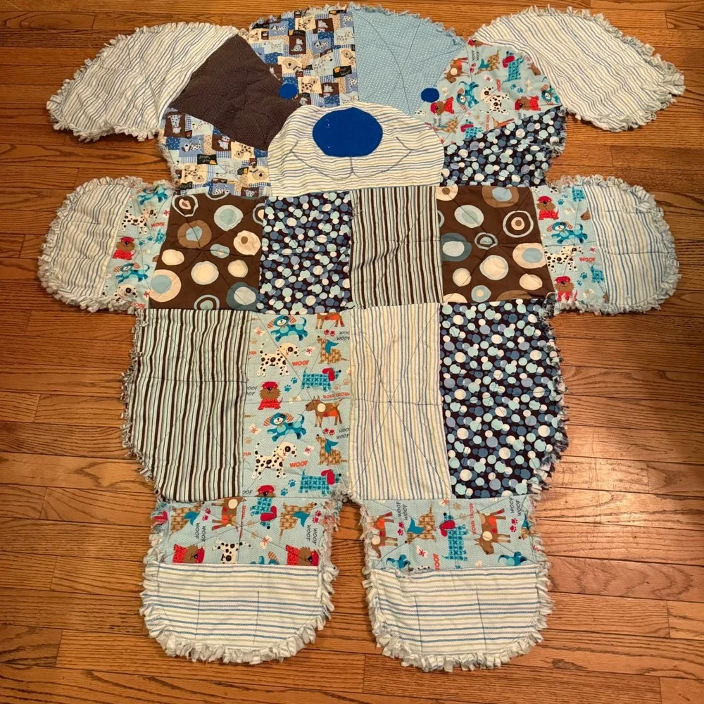 1.a.0.0.0.3 Handmade Puppy Dog Shaped Rag Quilt Blanket Floppy Ears 57x55